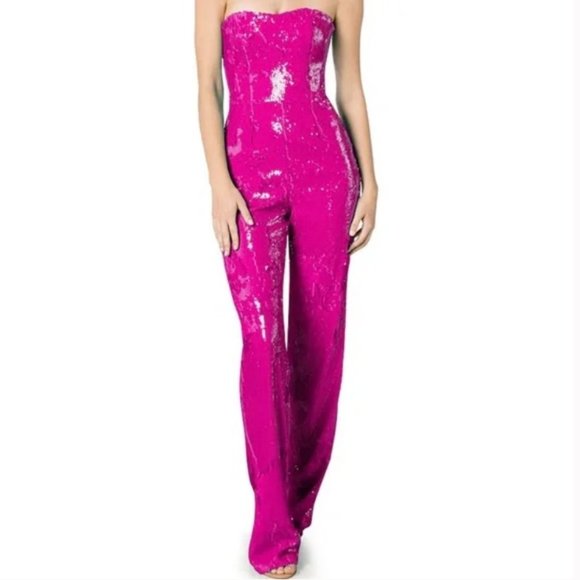 Dress the Population Andy Sequin Strapless Jumpsuit - Hot Pink - XS - Picture 4 of 12
